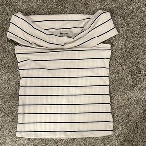 a new day White and Navy Striped Off-Shoulder Top